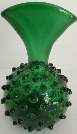 Italian Mid Century Modern Emerald Green Hobnail Vase W/oblong Open Rim Vintage