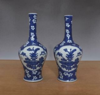 Pair Antique Chinese Blue & White Porcelain Vases W/plum Blossom
