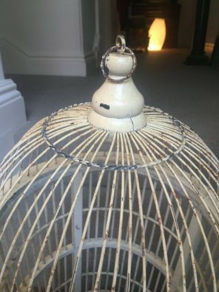Vintage off white,  wood and wire frame bird cage with dome top,  door and 62cm ta 2