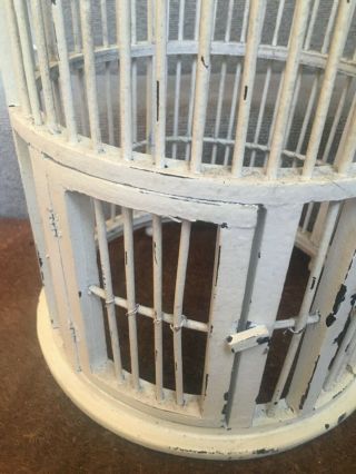 Vintage off white,  wood and wire frame bird cage with dome top,  door and 62cm ta 3