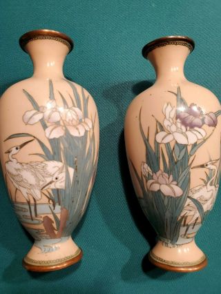 Japanese Cloisonne Vase Pair With Egrets