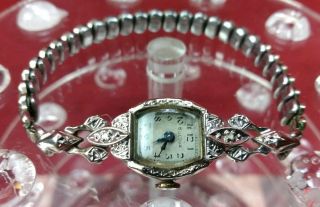 Vintage Bulova 14k White Gold And Diamond Ladies Cocktail Wrist Watch