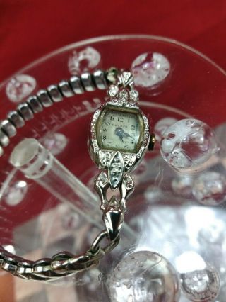 Vintage Bulova 14k White Gold And Diamond Ladies Cocktail Wrist Watch 2