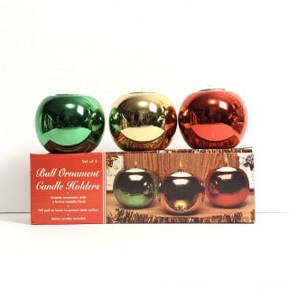 Vintage Christmas Ball Ornament Candle Holders Tea Light Ceramic Metallic Finish