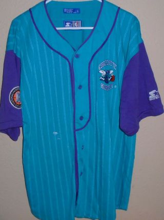 Vintage 90’s Charlotte Hornets Baseball Jersey Starter Large Pinstripe