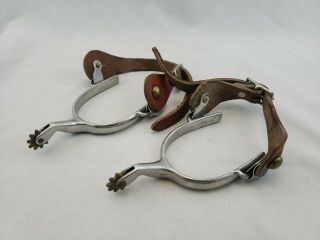 Vintage Partrade Spurs With Leather Belt Straps Stainless Steel & Brass Roping