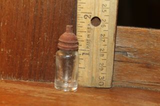 Antique 1 - 3/4 " Glass And Rubber Miniature Doll Baby Bottle
