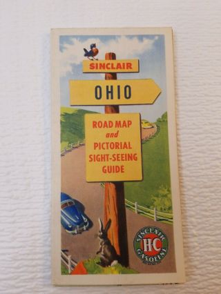 Vintage Sinclair Ohio Road Map And Pictorial Sight - Seeing Guide