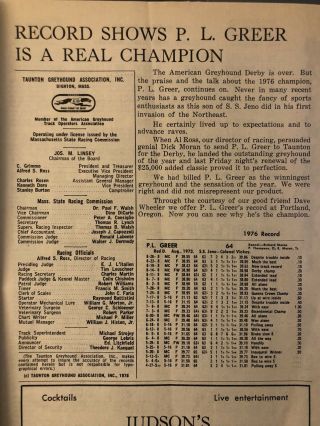 2 1976 Taunton Greyhound Programs Derby Trials and PL Greer Article 2