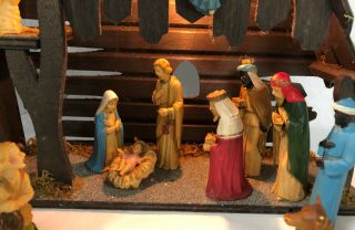 Vintage Nativity Set 17 Plastic Figures Wood Creche British Hong Kong Lighted