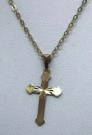 9ct Gold Cross And Chain Hallmarked Vintage Small