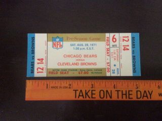 1971 Chicago Bears Vs Cleveland Browns Football Game Complete Ticket Notre Dame