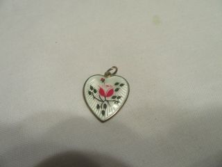 Vintage 925 Sterling Silver Guilloche Enamel Pink Rose Heart Charm/pendant 2.  4 G
