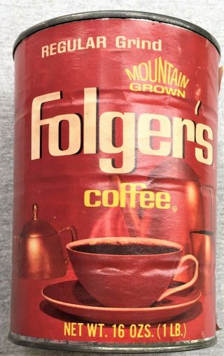 Vintage Folgers 1 - Pound Coffee Tin/no Lid,  Metal Can With Paper Label