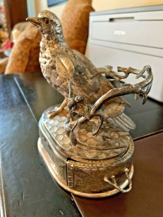 Antique Wilcox Silverplate Co.  1883 Rare Jewelry Box Featuring Lovely Bird