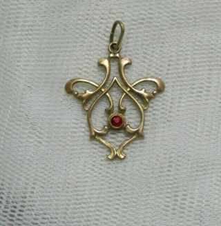 Vintage Antique Gold Gilt Ruby Glass Art Nouveau Style Pendant