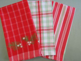 Vtg Cotton Xochi Christmas Dish Towels Set Of 3 Coordinating Holiday Tea Towels