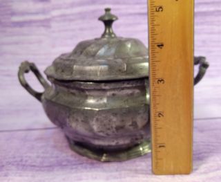 Pewter Serving Dish Finial Covered Two Handled Textured Swirled Vintage 5.  25 
