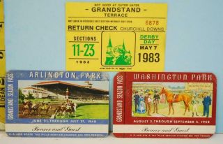 2 1948 Arlington Park Race Track Season Pass Tickets & 1 1983 Churchhill Downs