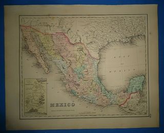 Vintage 1857 Mexico - Texas Map Old Antique Atlas Map