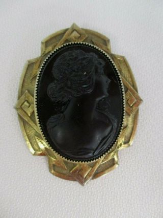 Antique Victorian Black Cameo Mourning Brooch Pin