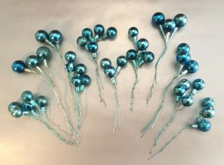 Vintage Mercury Glass Ball Christmas Picks 11 Bunches Craft Ornament Wreath Blue