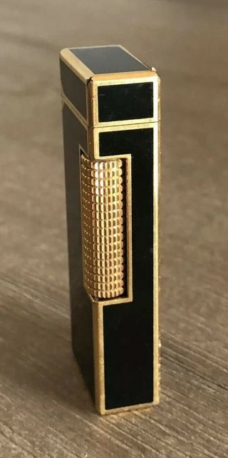 RARE VINTAGE DUNHILL ROLLAGAS LIGHTER BLACK AND GOLD TRIM 2