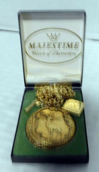 Majestime Vintage Pheasant Hunter - 17 Jewels Swiss Pocket Watch With Case/chain