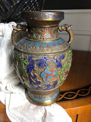 Antique Vintage Japanese Chinese Style Champleve Cloisonne Enamel Archaic Vase