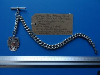Antique Solid Silver Albert Chain With Fob Medal,  Very Heavy 134.  00 Grams 1898.