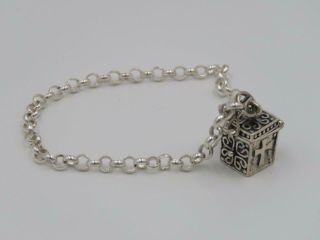 Vintage Ibb Italy Sterling Silver Rolo Link Bracelet W/ Locket Prayer Box Charm