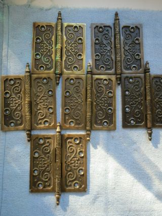 6 Antique Vintage Fancy Victorian Eastlake Iron Door Hinges 4.  5 X 4.  5 Steeple
