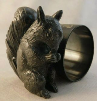 Vintage Silver Plate Figural Squirrel With Etched Acorn Napkin Ring