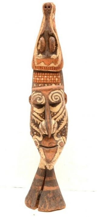 Antique Papua Guinea Sepik Spirit Figure Statue Totem Pole Wood Carved Tribe