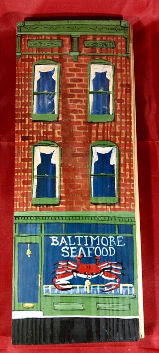 Vintage Linda Amtmann “baltimore Row House - Baltimore Seafood” Signed Painting