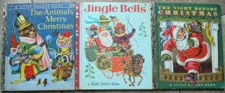 3 Vintage Little Golden Books Night Before Christmas,  Jingle Bells,  Animals 