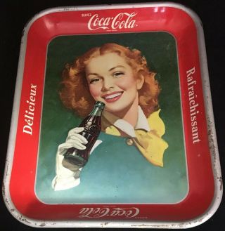 Vintage 1950 Coca Cola Tray Girl With Yellow Scarf Coke Tray French