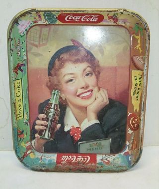 Vintage 1950’s Coca Cola Coke Tray - Menu Girl - 10 1/2 " X 13 1/4 "