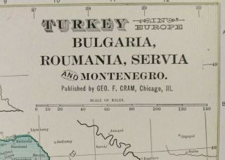 Vintage 1903 Turkey Bulgaria Romania Serbia Map 14 " X22 " Old Antique