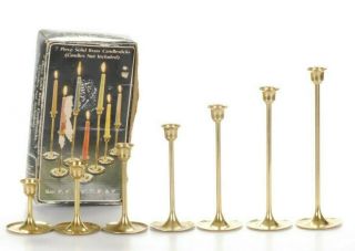 Vintage Set Of 7 Solid Brass Candlesticks Tapered Candle Holder 3 