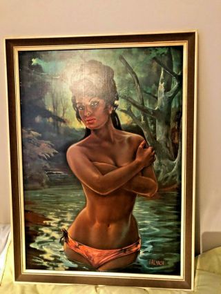 Vintage Large Framed Print Jh Lynch The Nymph Retro Painting 1960s Art Kitsch