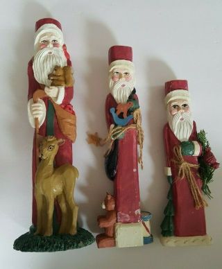 Vintage Santa Claus Set Of 3 Candle Stick Holders - Christmas