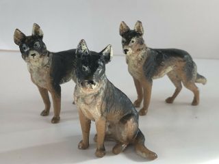 3 Antique / Vintage German Shepherd Dog Figurines Cold Painted Metal Germany B60
