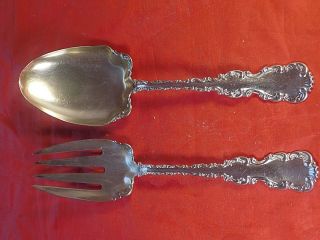 Antique Whiting Louis Xv Sterling Silver Salad Set Serving Fork & Spoon