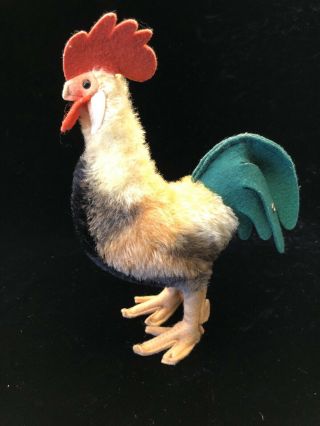 Vintage 1960’s Steiff Rooster Stuffed Wool Animal With Button