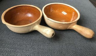 Vtg Set Of 2 Brown Pottery Arden Nc Redware Glazed Chili Soup 4 Bowls Handle