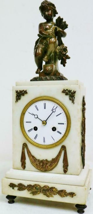 Antique French Empire 8 Day Bell Striking Silk Suspension Marble Mantel Clock 2