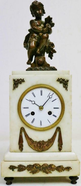Antique French Empire 8 Day Bell Striking Silk Suspension Marble Mantel Clock 3