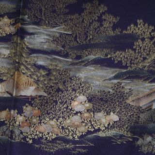 Japanese Vintage Kimono Silk Fabric " Golden Chrysanthemum "