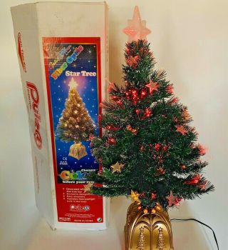 Vintage Christmas Tree Fiber Optic Pre Lit Color Changing Table Top W Box 32 "